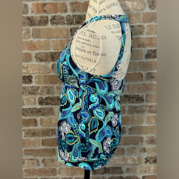 Lands end blue paisley tankini top size 10 molded cups shelf bra - Picture 5 of 8